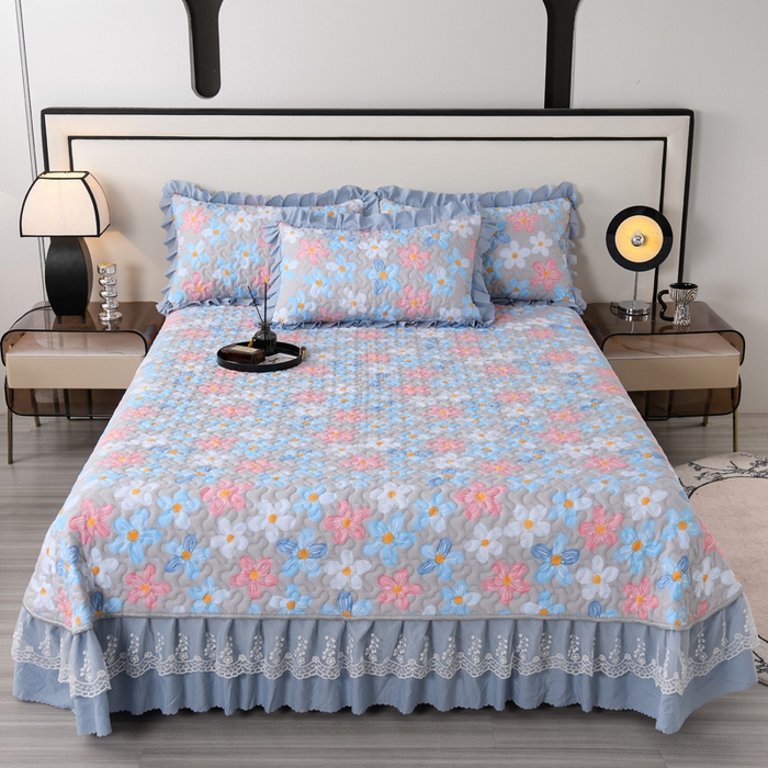 91家纺网 家纺一手货源 找家纺 艾裙海 2025新款云感双层纱单床盖 美丽花园