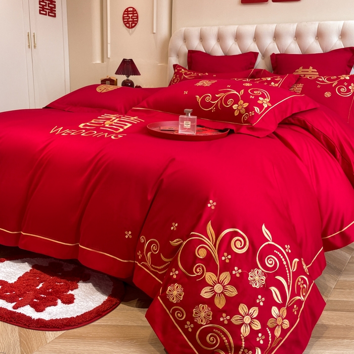 91家纺网 家纺一手货源 找家纺 欧乐蒂 2025新款设计师原创亲肤棉婚庆四件套 金枝玉叶