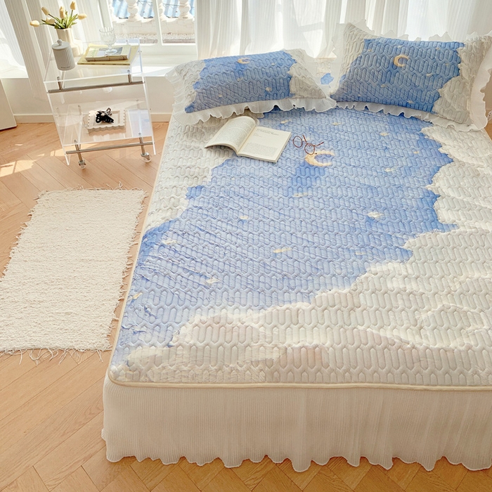 91家纺网 家纺一手货源 找家纺 慕澄家纺 2024新款大版印花床裙款乳胶凉席-凉席三件套 星辰