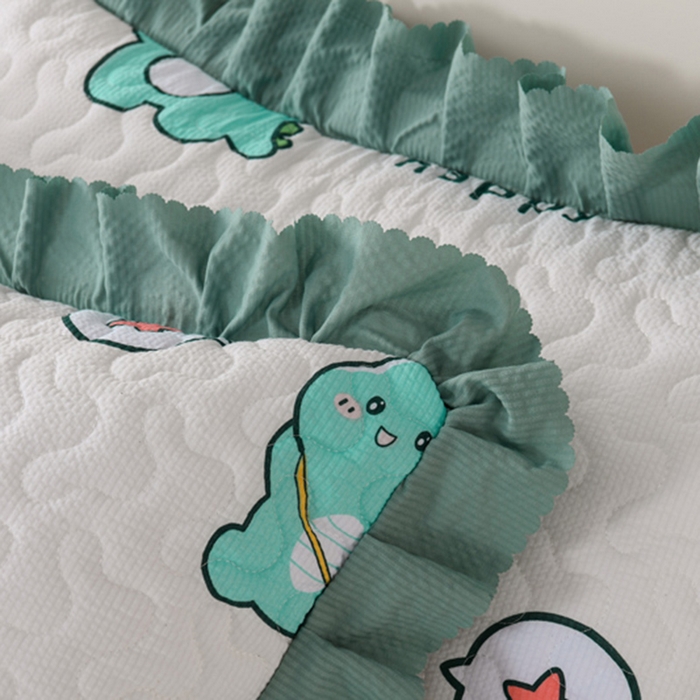 91家纺网 家纺一手货源 找家纺 艾裙海 2025新款云感双层纱单床盖 开心小恐龙