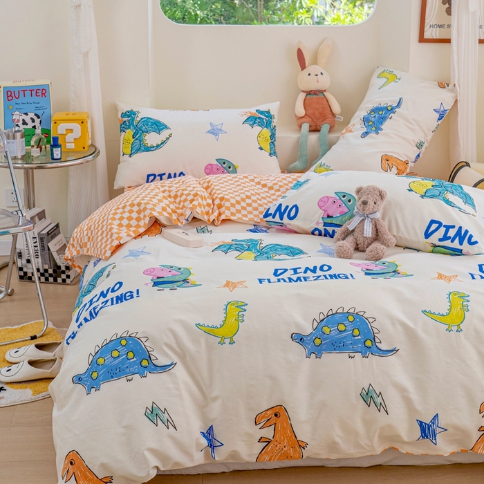 91家纺网 家纺一手货源 找家纺 朵希曼 2026新款AB版全棉小猪佩奇系列四件套 恐龙乔治