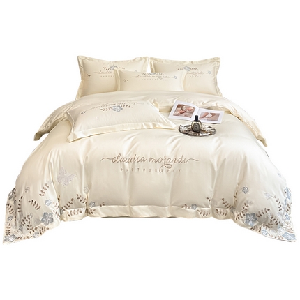 91家纺网 家纺一手货源 找家纺 欧乐蒂 2025新款花寐-高支高密新疆长绒棉四件套-终版 花寐-奶昔白