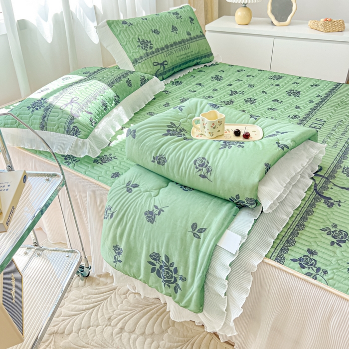 91家纺网 家纺一手货源 找家纺 慕澄家纺 2024新款大版印花乳胶凉席套件-夏被凉席四件套 墨染