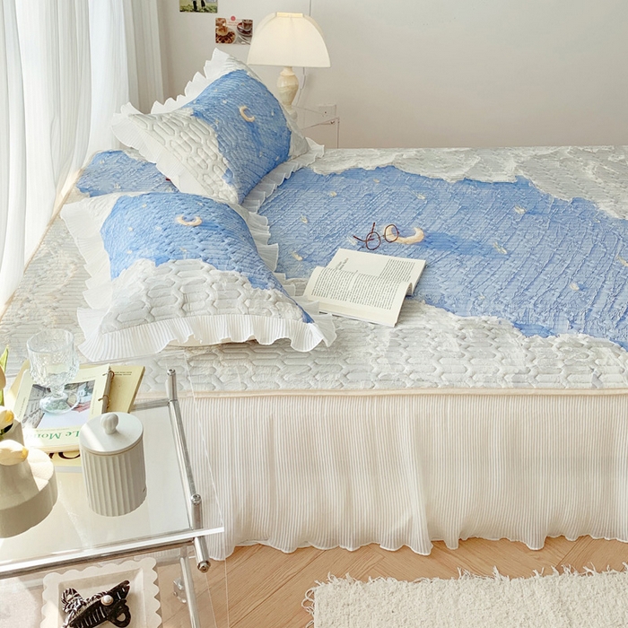 91家纺网 家纺一手货源 找家纺 慕澄家纺 2024新款大版印花床裙款乳胶凉席-凉席三件套 星辰