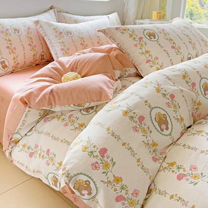 优选 2025直播爆款全棉ins印花四件套纯棉三件套床单床笠 菲乐熊宝