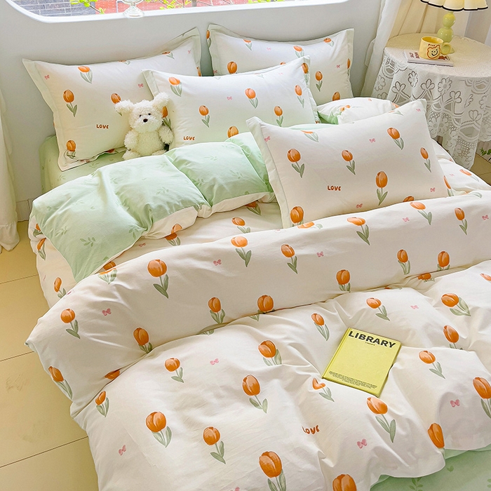 91家纺网 家纺一手货源 找家纺 优选良品 2025新款直播爆款全棉-ins印花系列四件套纯棉三件套床单床笠 芮心