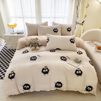 宏源 2024新款超柔云朵棉四件套 奶茶煤球