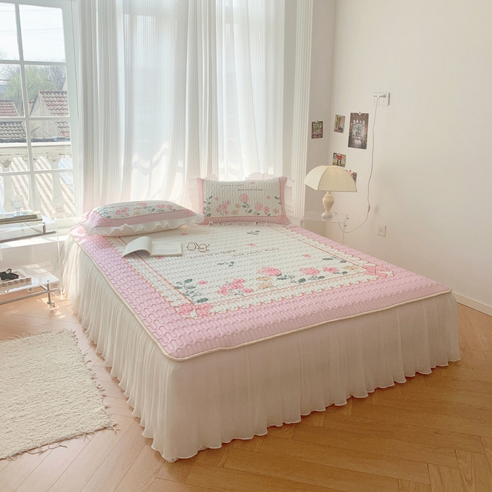 91家纺网 家纺一手货源 找家纺 慕澄家纺 2024新款大版印花床裙款乳胶凉席-凉席三件套 伊甸园