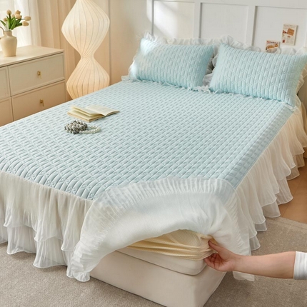 91家纺网 家纺一手货源 找家纺 恋尚 2025新款床笠式床裙乳胶夏被三四件套-人鱼公主 人鱼公主 浅蓝