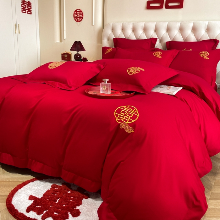 91家纺网 家纺一手货源 找家纺 欧乐蒂 2025新款设计师原创亲肤棉婚庆四件套 云喜东方