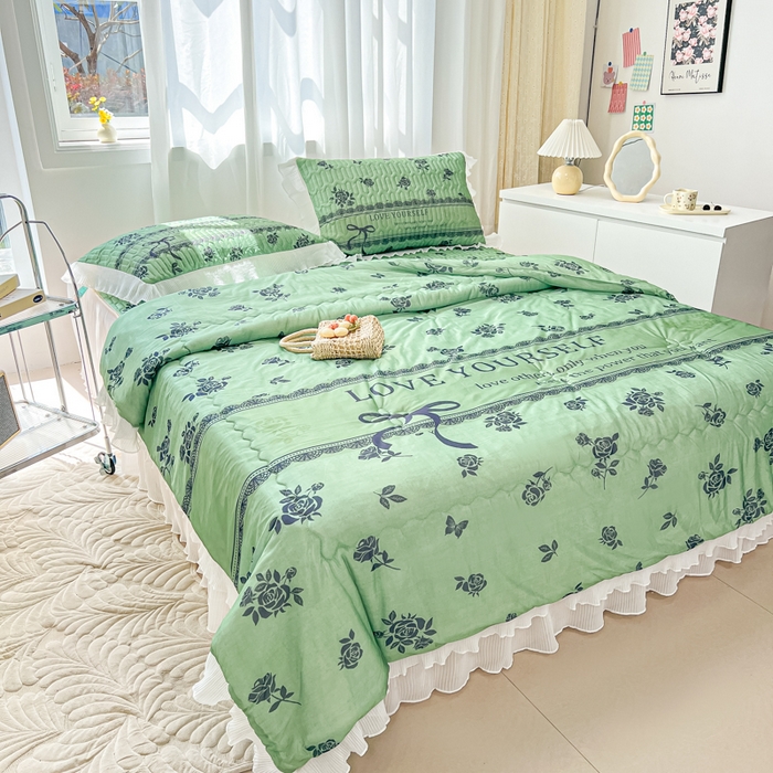 91家纺网 家纺一手货源 找家纺 慕澄家纺 2024新款大版印花乳胶凉席套件-夏被凉席四件套 墨染