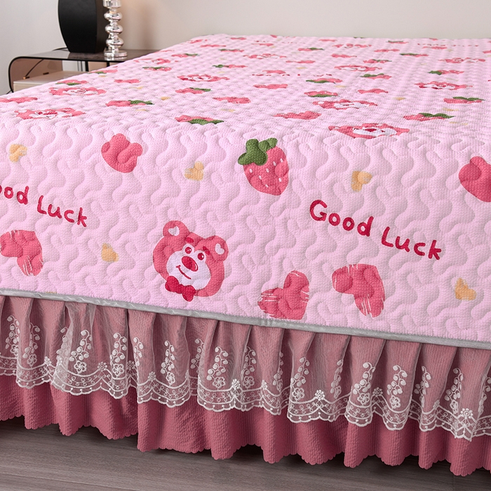 91家纺网 家纺一手货源 找家纺 艾裙海 2025新款云感双层纱单床盖 草莓熊