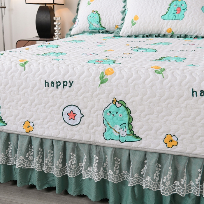 91家纺网 家纺一手货源 找家纺 艾裙海 2025新款云感双层纱单床盖 开心小恐龙