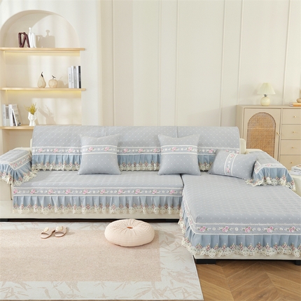 91家纺网 家纺一手货源 找家纺 共鸣沙发垫 2024新款冰豆豆蔷薇系列 蔷薇浅灰