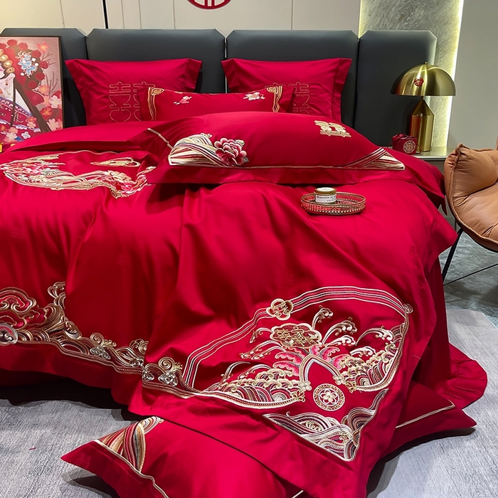 91家纺网 家纺一手货源 找家纺 卓缦家纺 2024新款全棉刺绣提花四件套 醉红妆