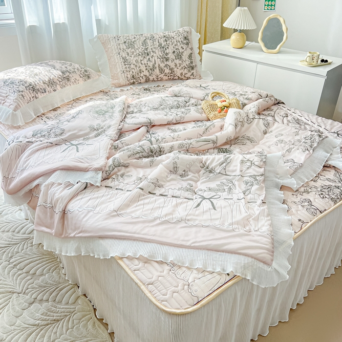 91家纺网 家纺一手货源 找家纺 慕澄家纺 2024新款大版印花乳胶凉席套件-夏被凉席四件套 格蕾丝