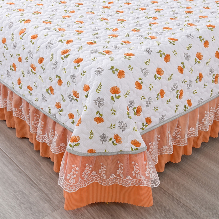 91家纺网 家纺一手货源 找家纺 艾裙海 2025新款云感双层纱单床盖 暖心花园