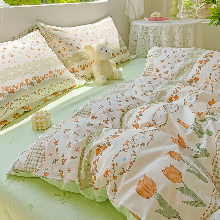 91家纺网 家纺一手货源 找家纺 优选良品 2025新款直播爆款全棉-ins印花系列四件套纯棉三件套床单床笠 甜香花