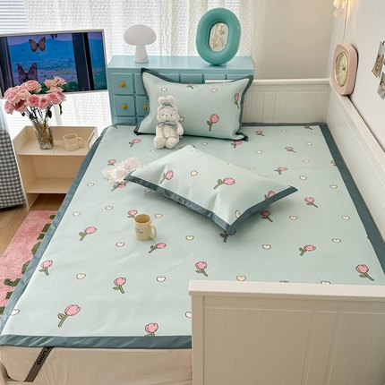 昔可家纺 2024新款高端数码印花养生冰藤席--卡通系列 爱心郁金香