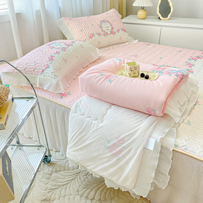 91家纺网 家纺一手货源 找家纺 慕澄家纺 2024新款大版印花乳胶凉席套件-夏被凉席四件套 温馨