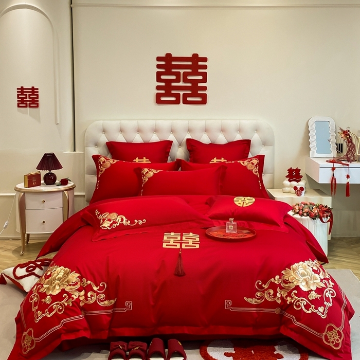 91家纺网 家纺一手货源 找家纺 （总）欧乐蒂 2025新款亲肤棉婚庆刺绣四件套-终版