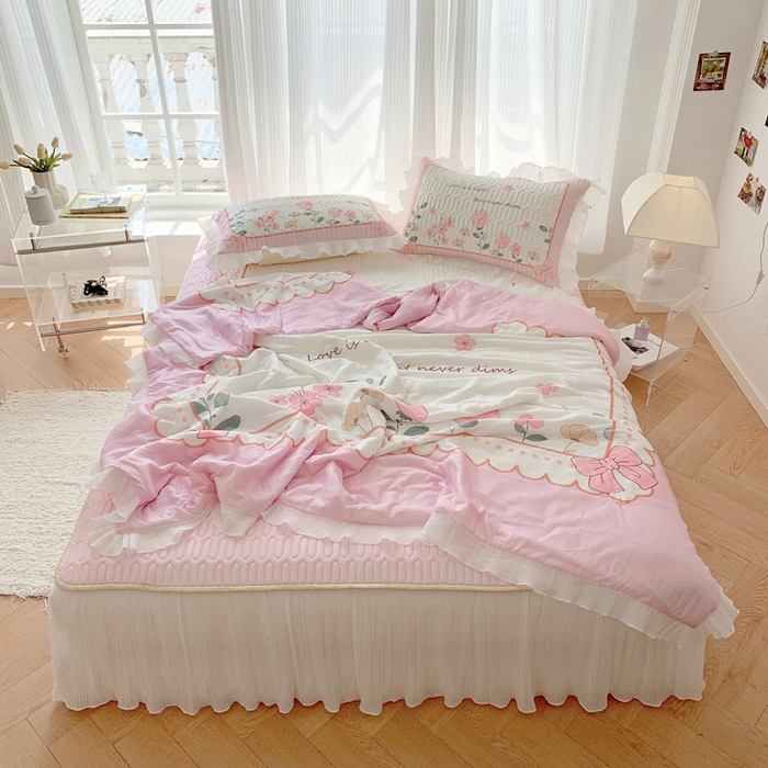 91家纺网 家纺一手货源 找家纺 （总）慕澄家纺 2024新款大版印花乳胶凉席套件-夏被凉席四件套