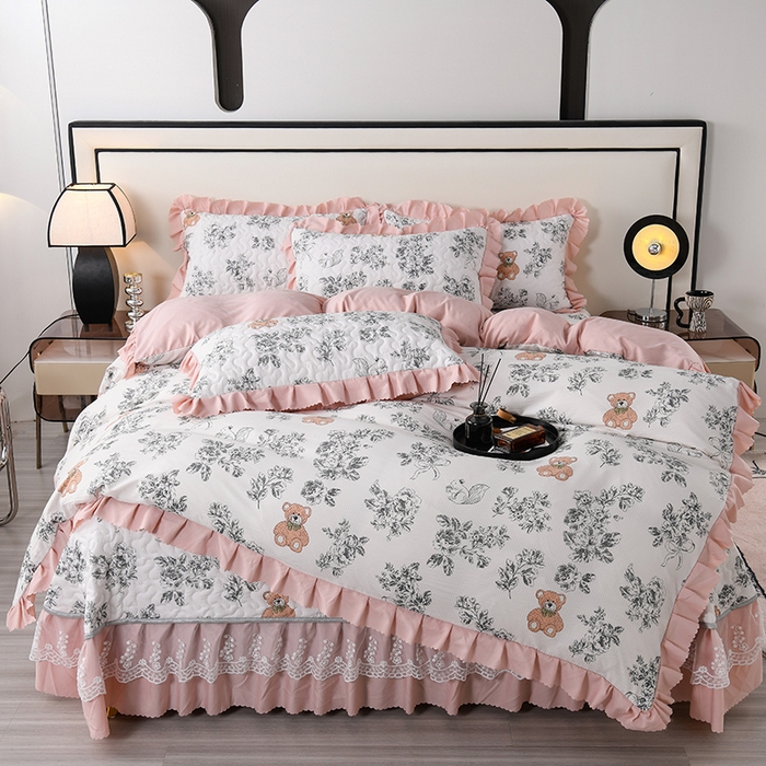 91家纺网 家纺一手货源 找家纺 艾裙海 2025新款云感双层纱床盖四件套 秘境