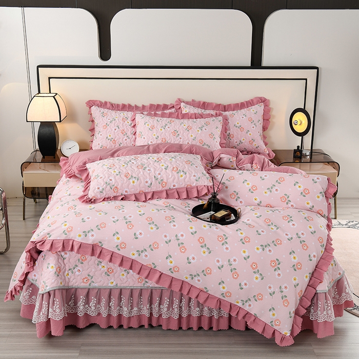 91家纺网 家纺一手货源 找家纺 艾裙海 2025新款云感双层纱床盖四件套 花香依然