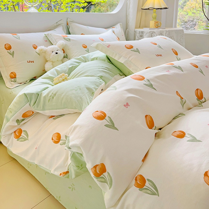 91家纺网 家纺一手货源 找家纺 优选良品 2025新款直播爆款全棉-ins印花系列四件套纯棉三件套床单床笠 芮心