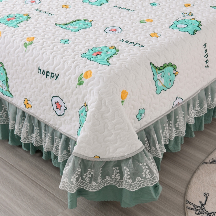 91家纺网 家纺一手货源 找家纺 艾裙海 2025新款云感双层纱单床盖 开心小恐龙