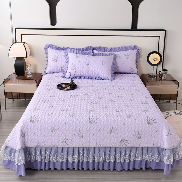 91家纺网 家纺一手货源 找家纺 艾裙海 2025新款云感双层纱单床盖 紫色薰衣草