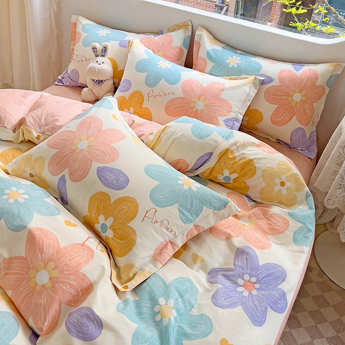 91家纺网 家纺一手货源 找家纺 优选良品 2025新款直播爆款全棉-ins印花系列四件套纯棉三件套床单床笠 花恬梦