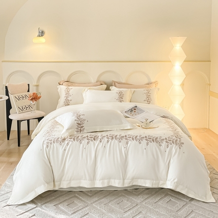 91家纺网 家纺一手货源 找家纺 欧乐蒂 2025新款秘密花园-新疆长绒棉刺绣四件套-终版 秘密花园-纯洁白