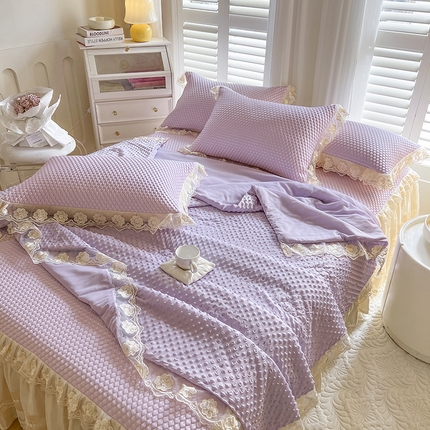 91家纺网 家纺一手货源 找家纺 瑞宝 2025新款西米露-冰豆豆凉席夏被四件套 西米露-香芋紫