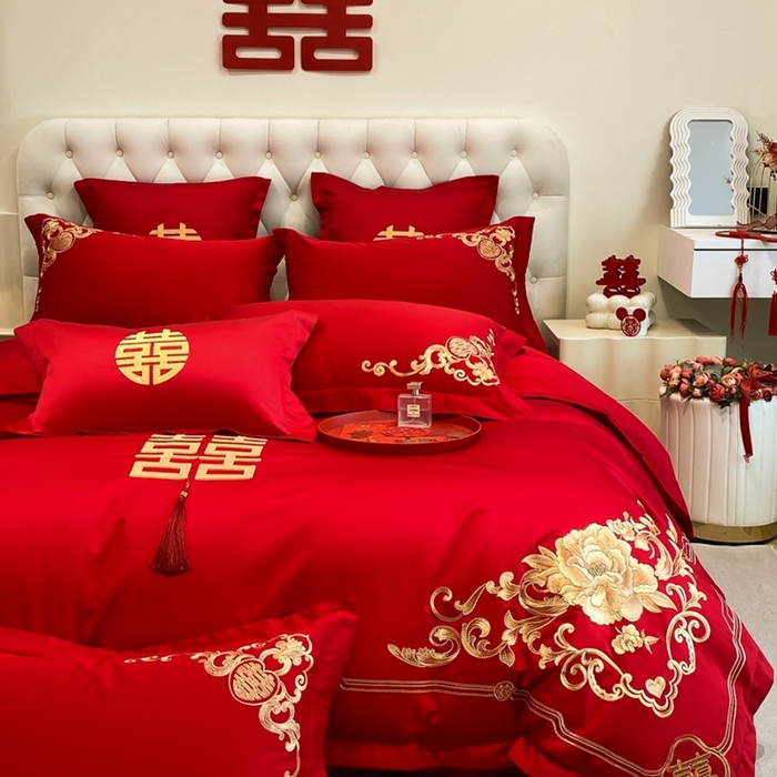 91家纺网 家纺一手货源 找家纺 （总）欧乐蒂 2025新款亲肤棉婚庆刺绣四件套-终版