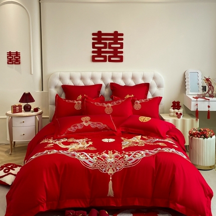 欧乐蒂 2025新款亲肤棉婚庆刺绣四件套-终版 龙凤祥瑞