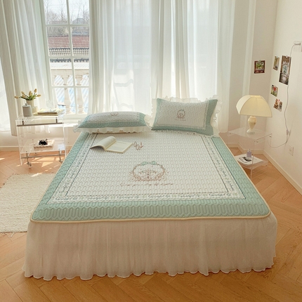 慕澄家纺 2024新款大版印花床裙款乳胶凉席-凉席三件套 晚风