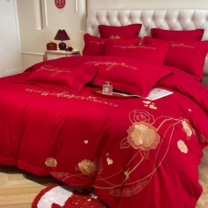 91家纺网 家纺一手货源 找家纺 欧乐蒂 2025新款设计师原创亲肤棉婚庆四件套 玫瑰爱恋