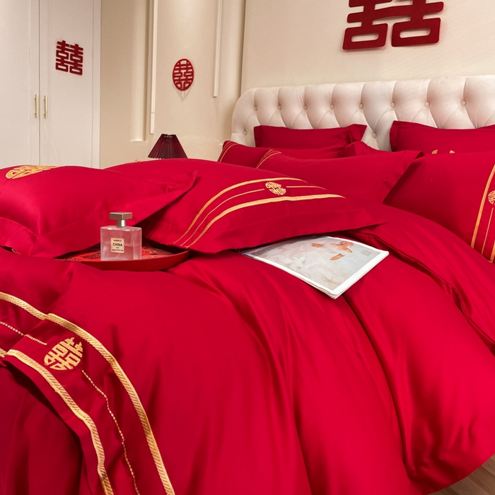 91家纺网 家纺一手货源 找家纺 欧乐蒂 2025新款设计师原创亲肤棉婚庆四件套 爱恋