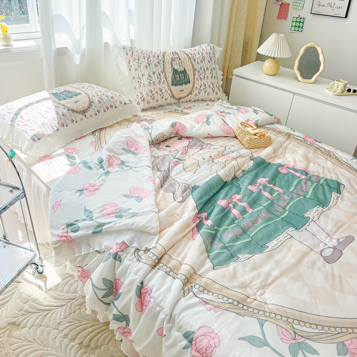 91家纺网 家纺一手货源 找家纺 慕澄家纺 2024新款大版印花乳胶凉席套件-夏被凉席四件套 秘密花园