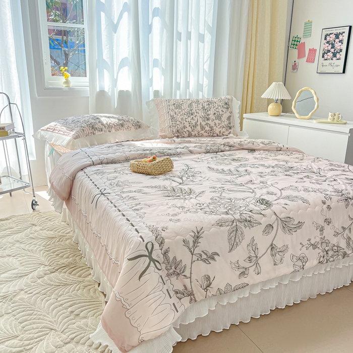 91家纺网 家纺一手货源 找家纺 慕澄家纺 2024新款大版印花乳胶凉席套件-夏被凉席四件套 格蕾丝