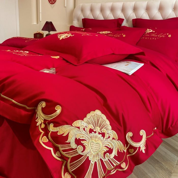 91家纺网 家纺一手货源 找家纺 欧乐蒂 2025新款设计师原创亲肤棉婚庆四件套 锦绣佳缘