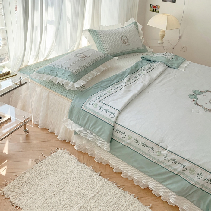 91家纺网 家纺一手货源 找家纺 慕澄家纺 2024新款大版印花乳胶凉席套件-夏被凉席四件套 晚风