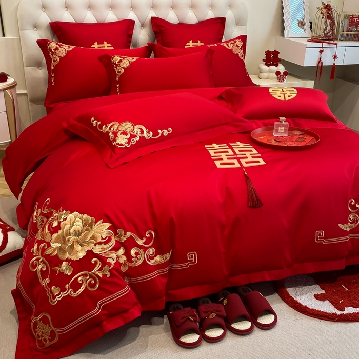 91家纺网 家纺一手货源 找家纺 （总）欧乐蒂 2025新款亲肤棉婚庆刺绣四件套-终版