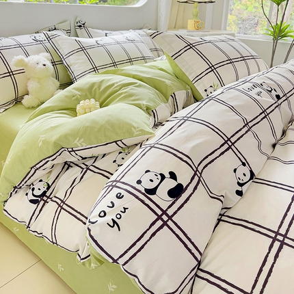 优选良品 2025新款直播爆款全棉-ins印花系列四件套纯棉三件套床单床笠 趣味熊猫