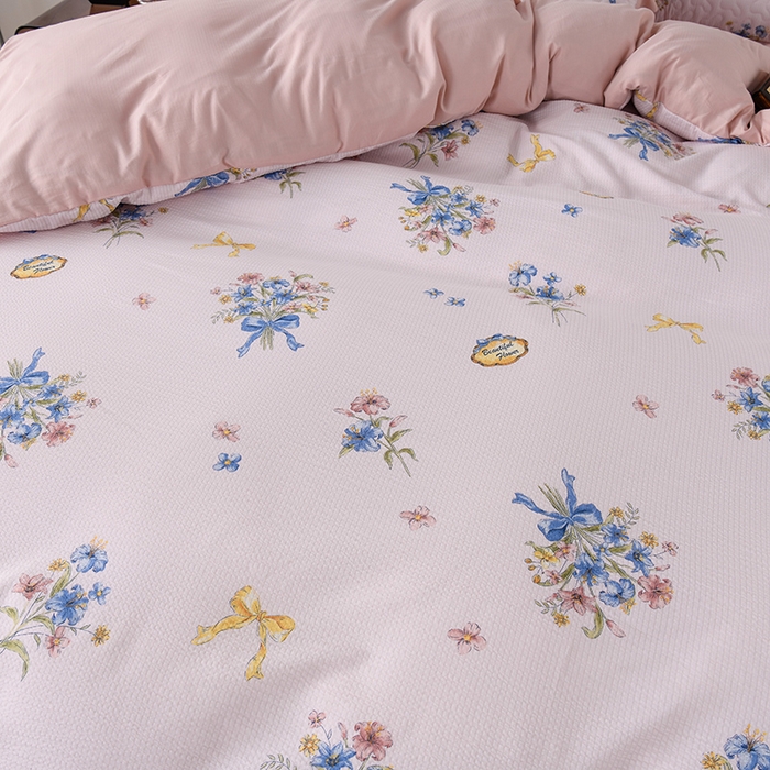 91家纺网 家纺一手货源 找家纺 艾裙海 2025新款云感双层纱床盖四件套 花团锦簇-玉