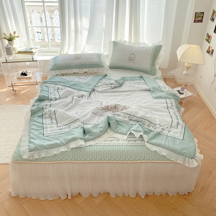 91家纺网 家纺一手货源 找家纺 慕澄家纺 2024新款大版印花乳胶凉席套件-夏被凉席四件套 晚风