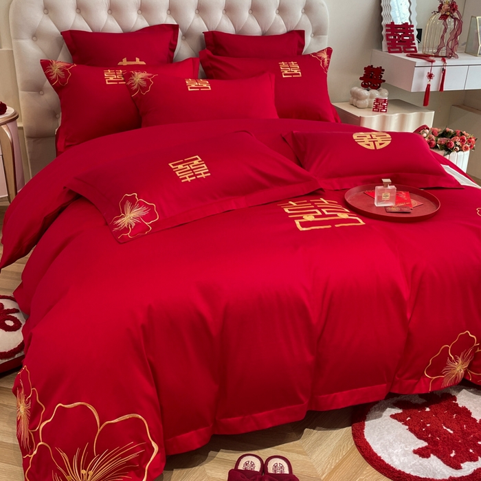 91家纺网 家纺一手货源 找家纺 欧乐蒂 2025新款设计师原创亲肤棉婚庆四件套 花开富贵