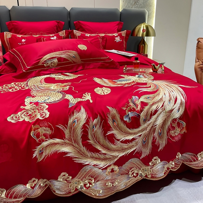 91家纺网 家纺一手货源 找家纺 卓缦家纺 2024新款全棉刺绣提花四件套 龙凤喜呈