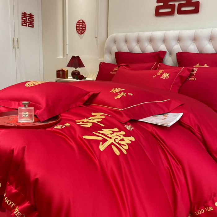 91家纺网 家纺一手货源 找家纺 欧乐蒂 2025新款设计师原创亲肤棉婚庆四件套 喜乐